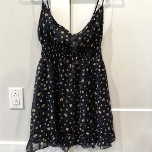 Dress forum navy blue floral dress, size L. Tie in the front, zipper in the back